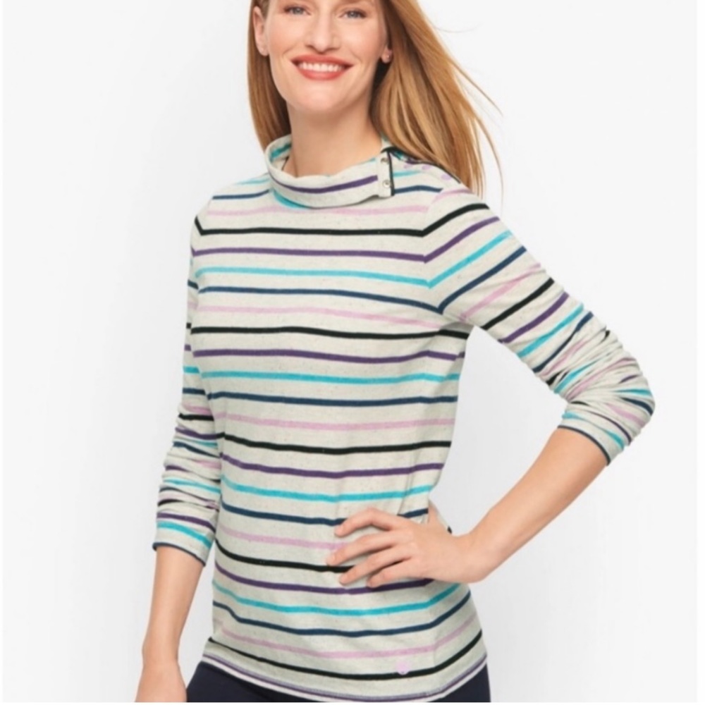 Talbots striped snap neck turtleneck sz L